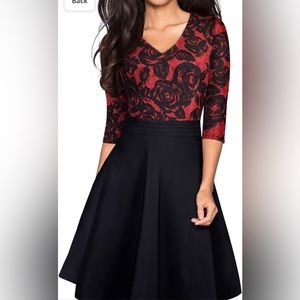 NWT Homeyee A-line red black dress 12